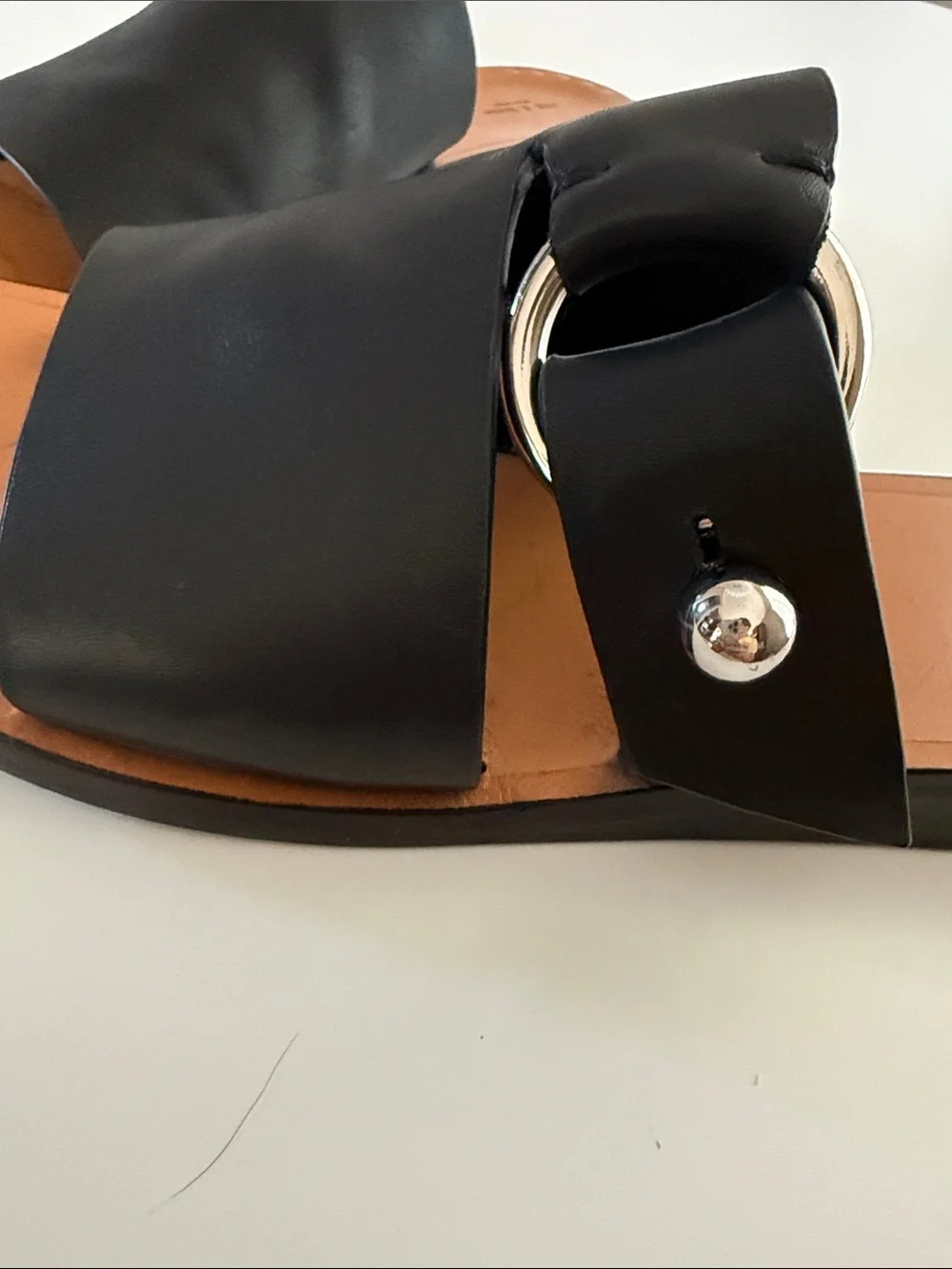 rag & bone Arc Flat Slide Sandal Premium Black Leather Minimalist Style 8.5-9 US